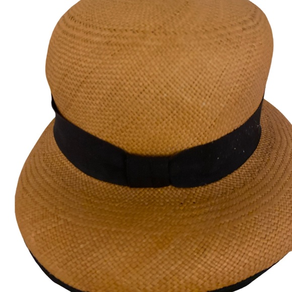 J. Crew Tan and Black Straw Hat-M/L tan draw black ribbon - Picture 5 of 7